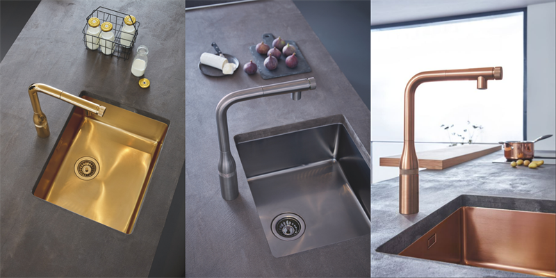 　　德国高仪智能控制厨房龙头系列搭配PVD水槽