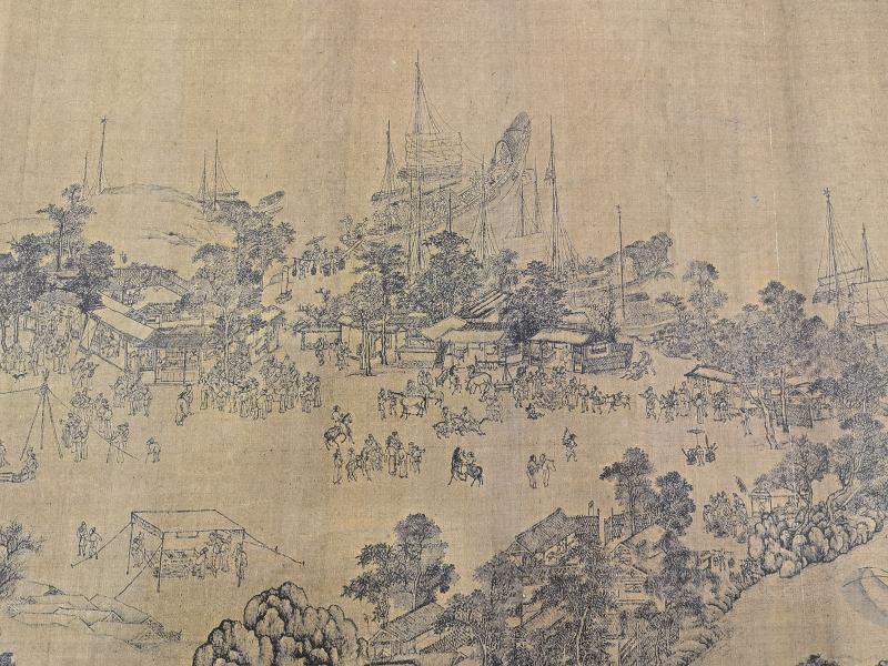 元代画作《江山胜览图卷》(局部,影印件)展现的温州朔门港口的繁华