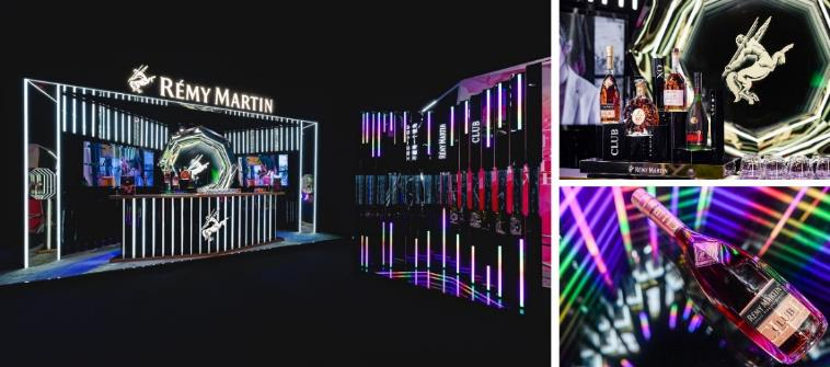 　　图2：以人头马CLUB八面瓶身为灵感的展位棱角分明，人头马旗下全矩阵产品陈列于此