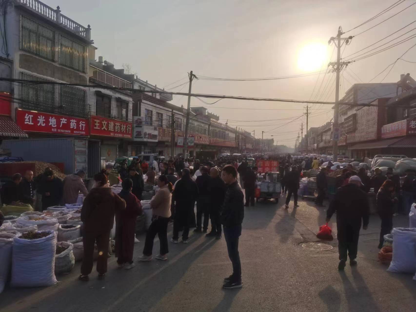 清晨的亳州十九里药材市场（图片来源：财联社记者摄）