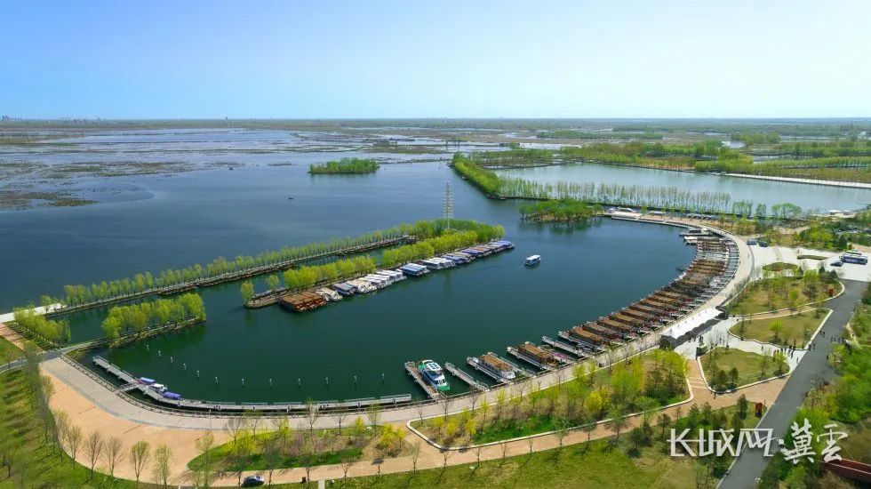 航拍春日的白洋淀景区旅游码头.长城网·冀云客户端记者李泽凯摄