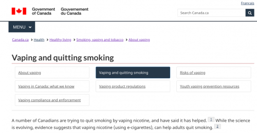 图：加拿大政府官网的电子烟科普板块