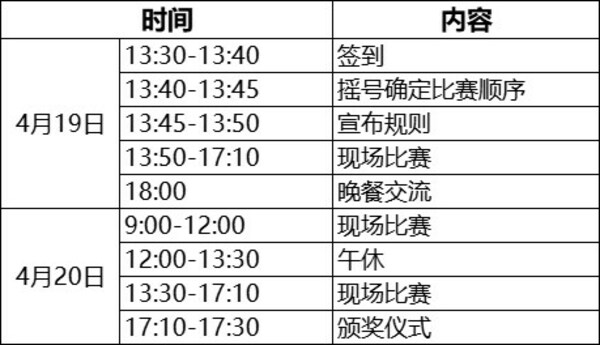 　　大赛的日程