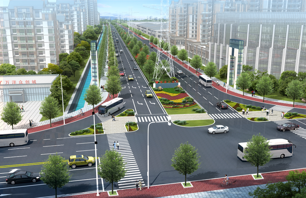 肇庆四会大沙镇富溪工业园道路设施效果图