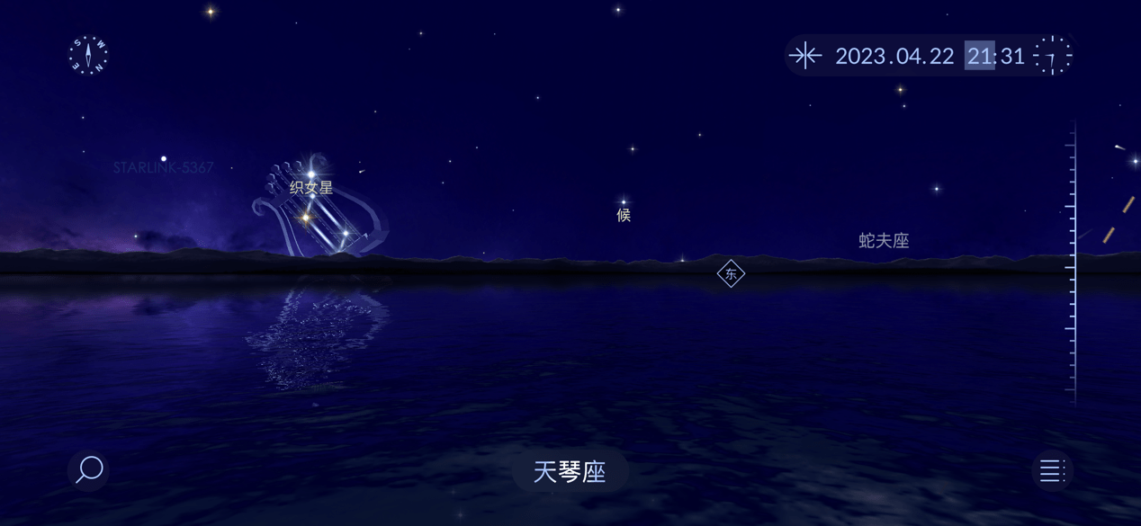 天琴座会在日落后，出现在东偏北方位