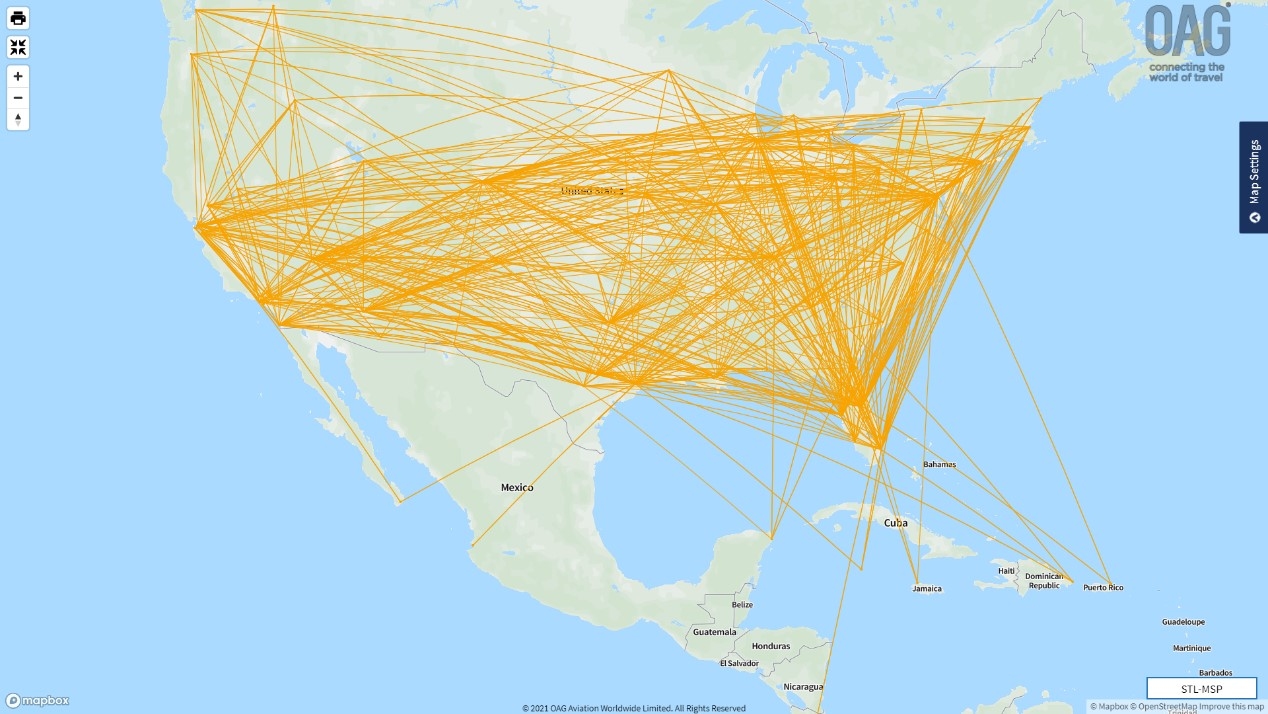 　　圖3：美國西南航空2019年航線網絡圖