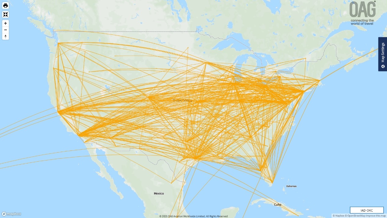 　　圖4：美國聯合航空2019國內航線網絡圖