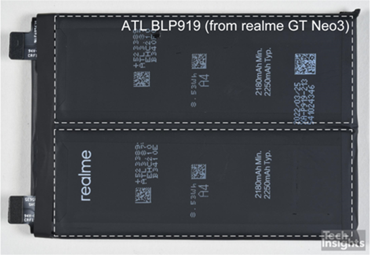 图1所示。BLP919(上)和BP45(下)电池的俯视图。虚线定义了电池单元的近似边界