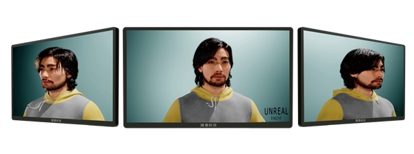 (臻像光场全息屏呈现的数字人三视图)