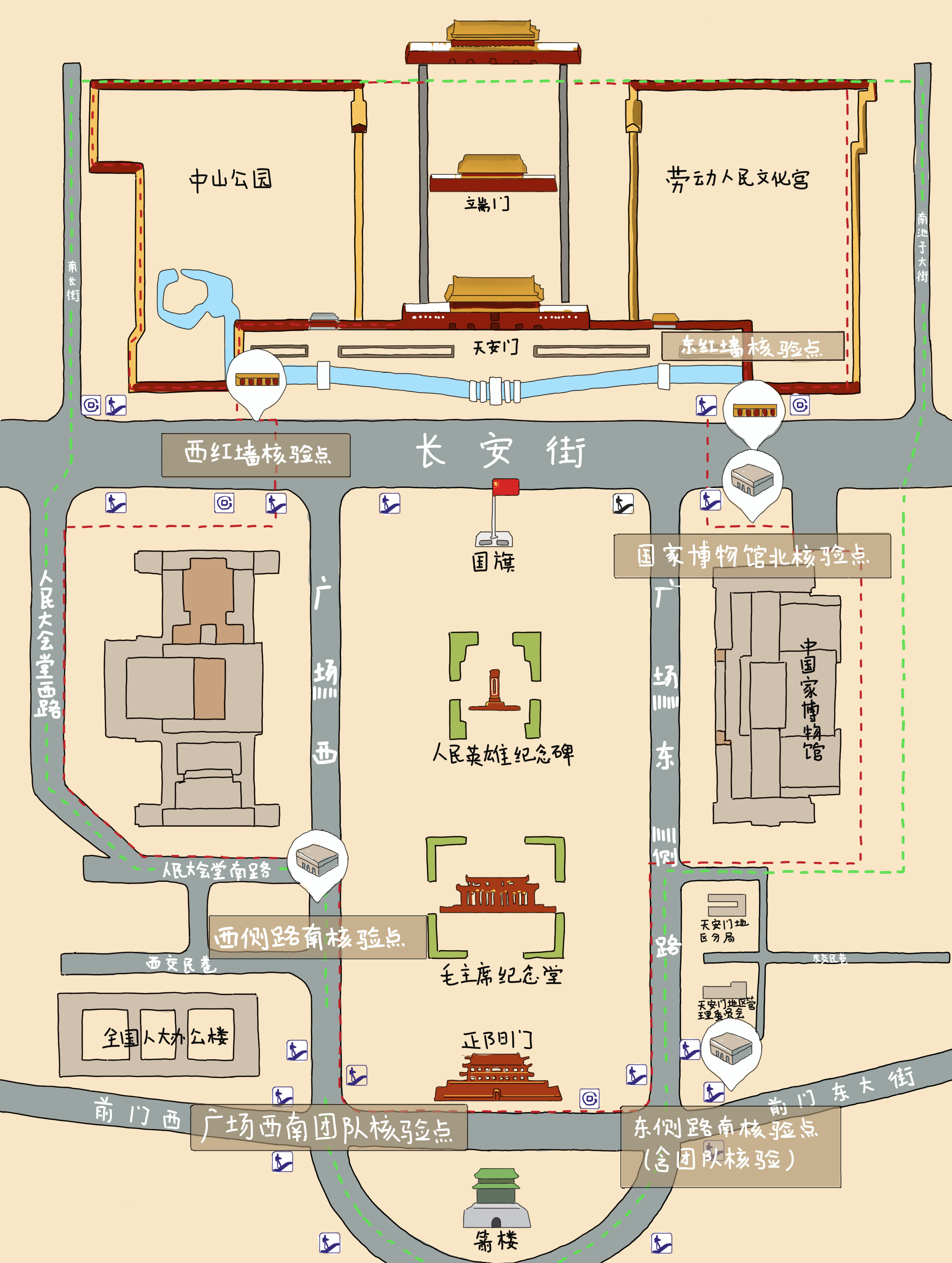 曹鹏伟和同事们手绘的天安门地区游览导航图.本报记者封莉摄
