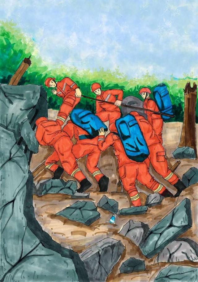 致敬英雄,"蓝朋友"手绘地震救援感人瞬间