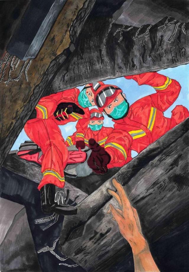 致敬英雄,"蓝朋友"手绘地震救援感人瞬间