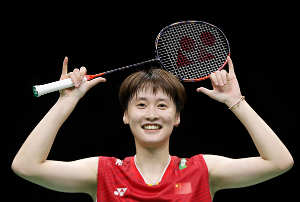 图说:陈雨菲在与丹麦队的比赛中 新华社图