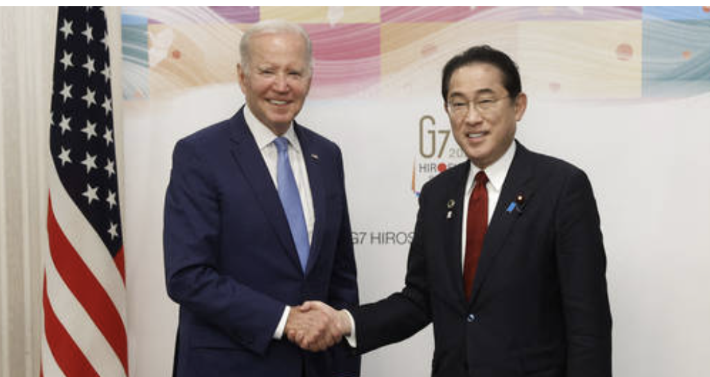 ↑拜登在峰会正式开始前与日本首相岸田文雄会面。