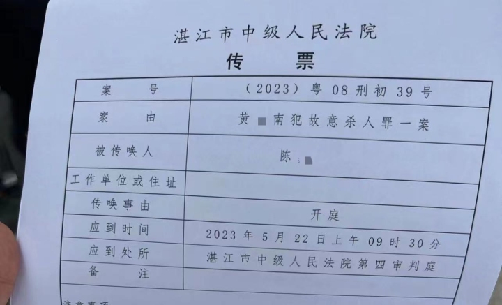 开庭传票&nbsp;图源:受访者
