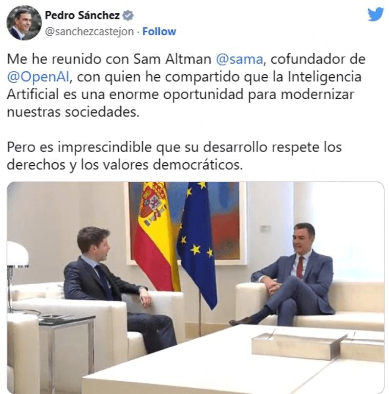 图1：奥特曼首先与西班牙首相佩德罗·桑切斯会面