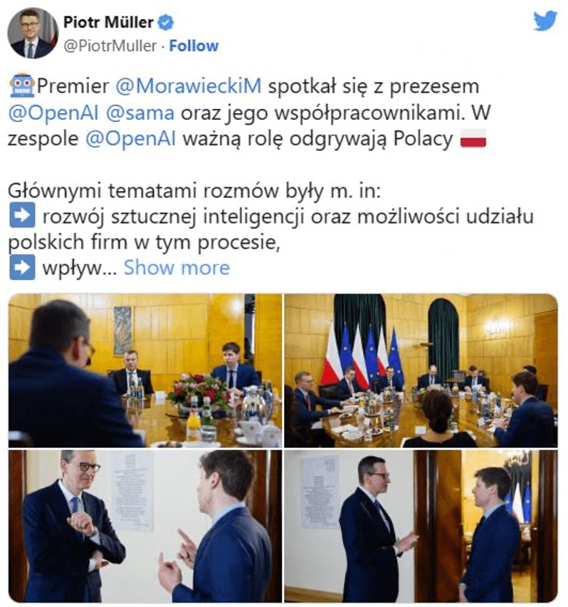 图2：奥特曼与波兰总理马泰乌什·莫拉维茨基会谈