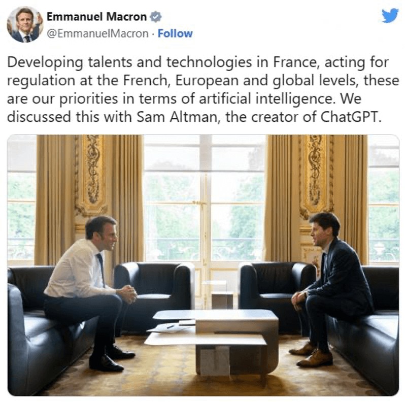 图3：奥特曼与法国总统埃马纽埃尔·马克龙会谈