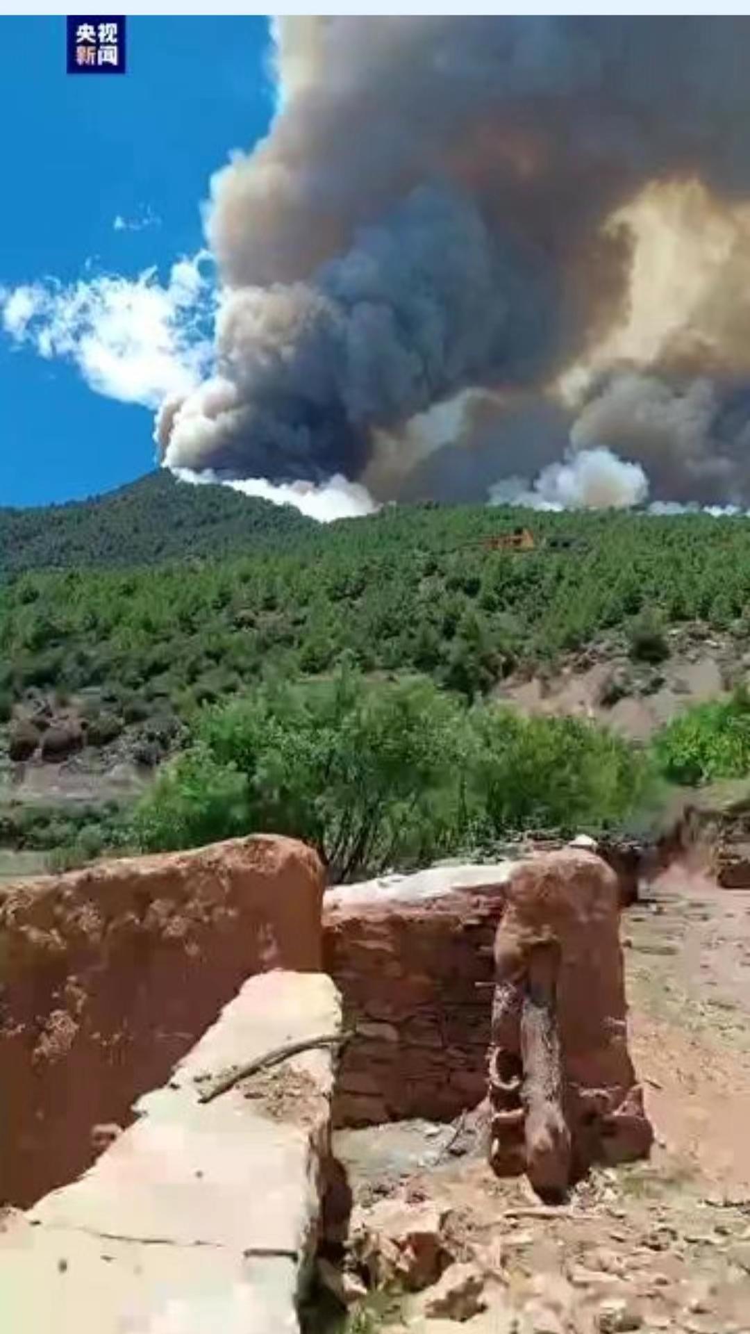 ↑森林火灾现场。图据央视新闻
