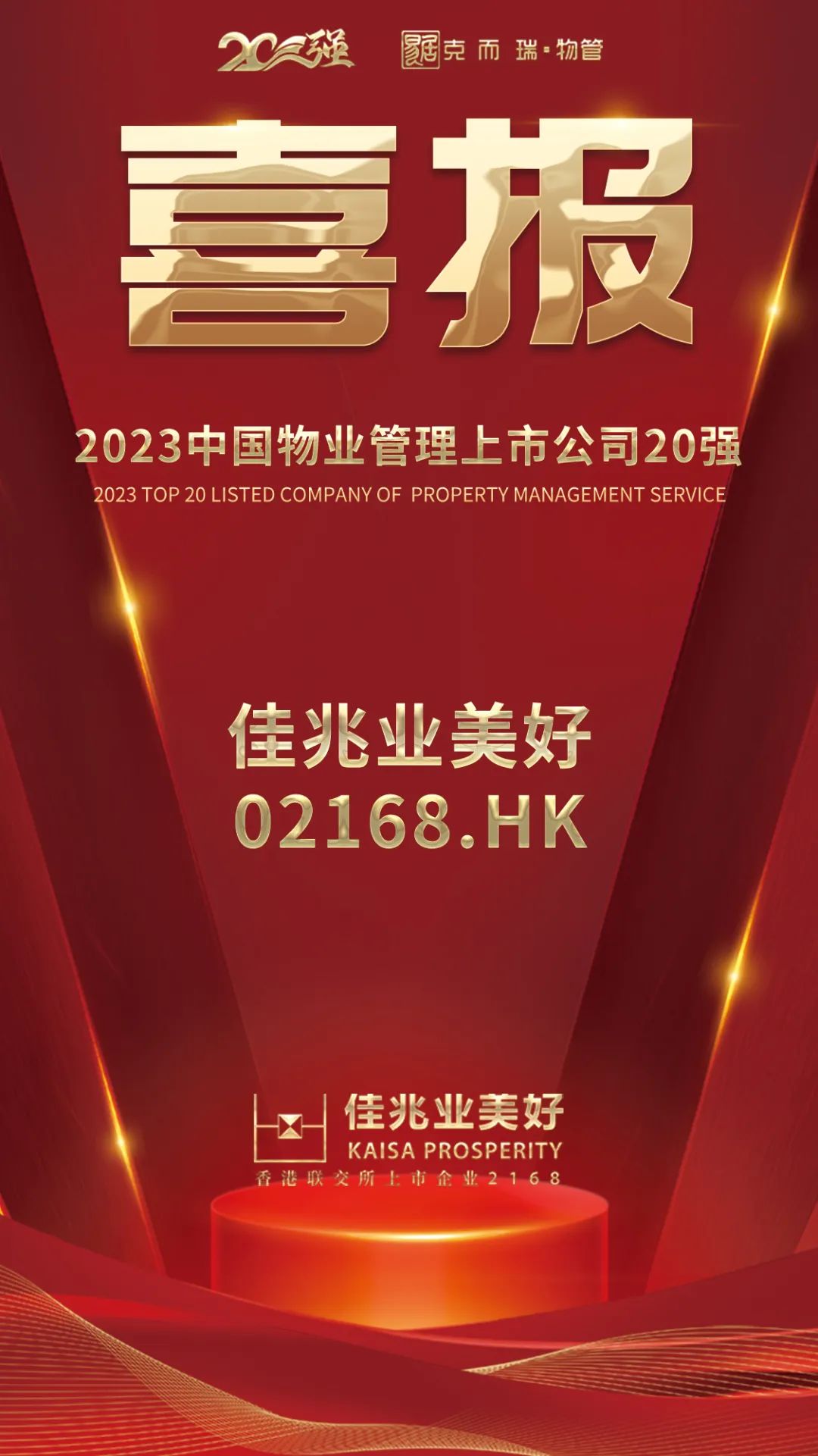 喜报| 佳兆业美好荣获"2023中国物业管理上市公司20强"奖项__财经头条