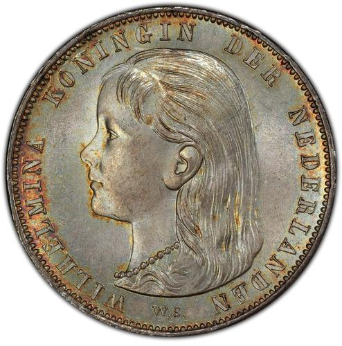 1892年威廉明娜头像1荷兰盾银币
