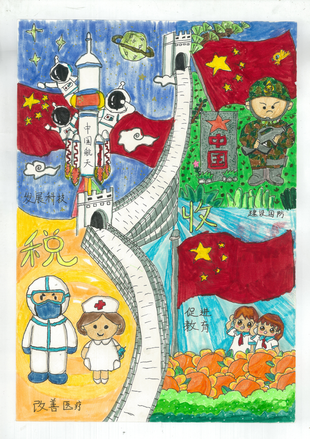 《税收带来祖国美》——薛梦曦(6岁) 青岛市常青藤幼儿园