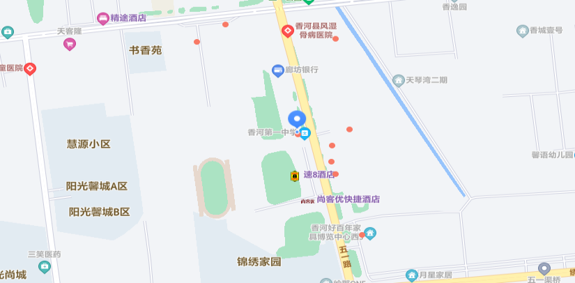 香河县第一中学考点分布图：