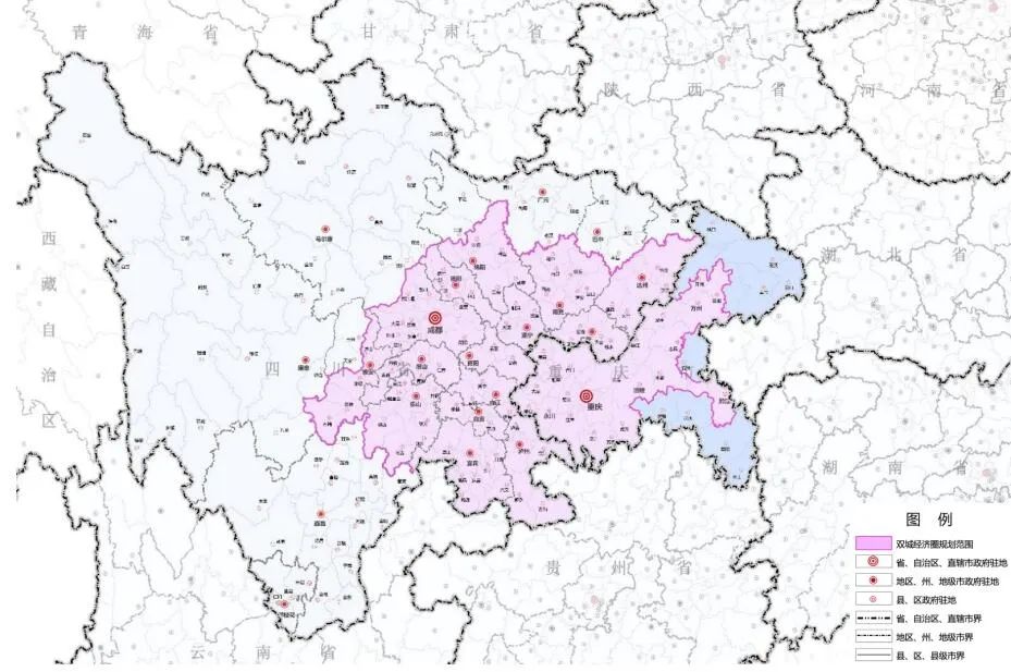 成渝地区双城经济圈规划范围（图片来源：四川省自然资源厅，下同）