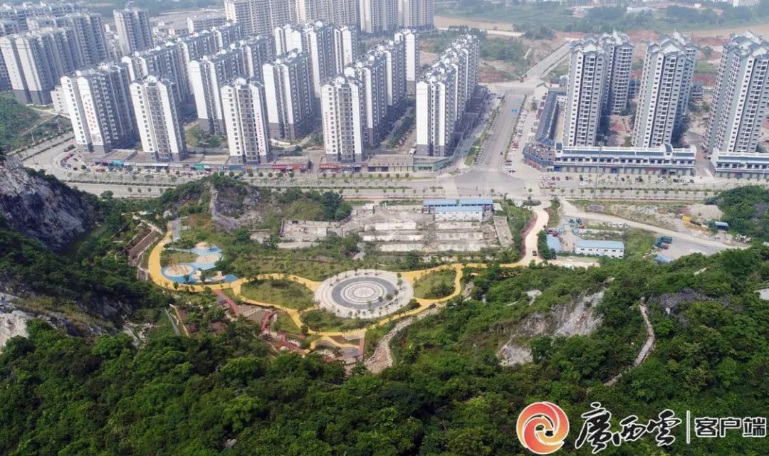 南宁市隆安县点灯山废弃矿山生态修复后航拍图.南宁市自然资源局供图.