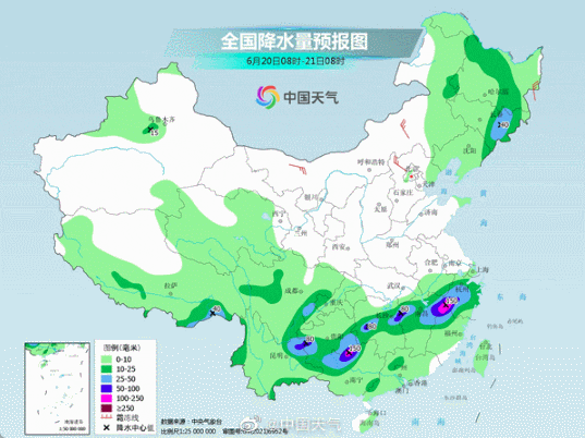 6月20—23日全国降水量预报图.