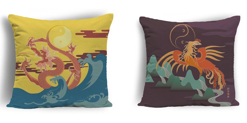 抱枕也是从伏羲庙明代龙凤槛窗木雕的艺术性中获得了灵感,它的设计更