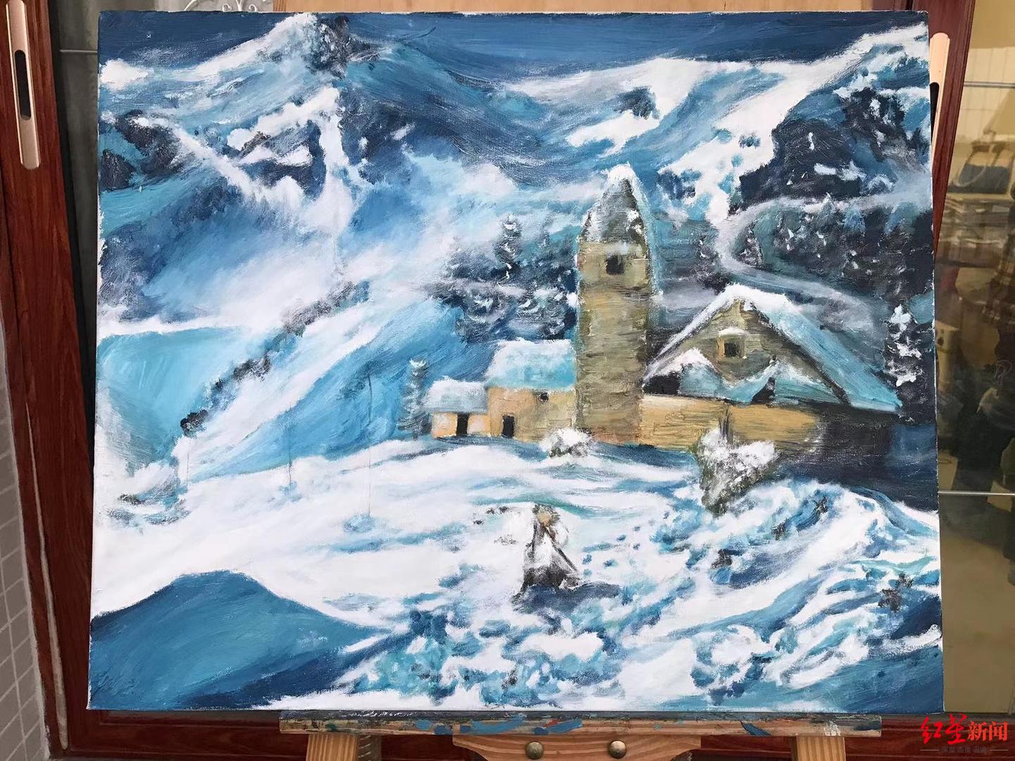 ↑宋昊然画的冰山雪原 受访者供图