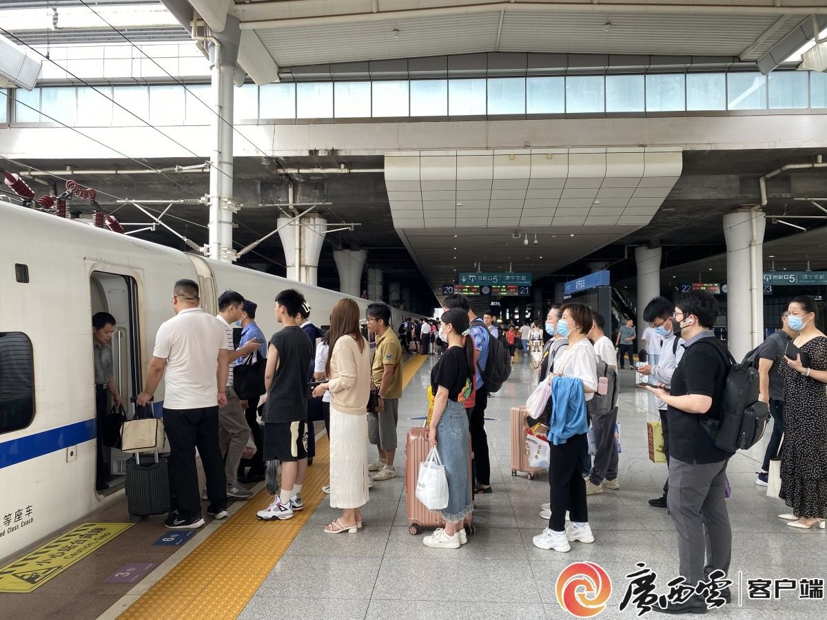 南宁东站旅客排队上车 .通讯员 于莉 摄