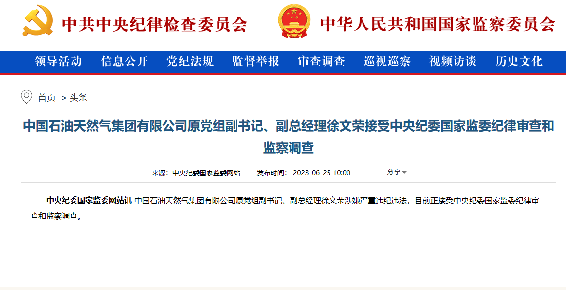 中石油原副总经理徐文荣接受审查调查|中央纪委_新浪财经_新浪网