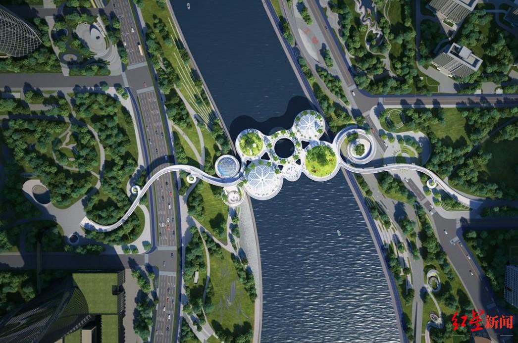 交子人行桥效果图交子人行桥建成后,不仅将连通交子公园东西两岸谠 