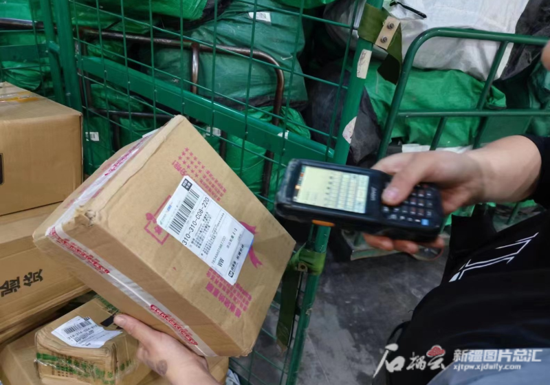 乌鲁木齐邮区中心工作人员在扫码分拣邮件.郑新伟供图