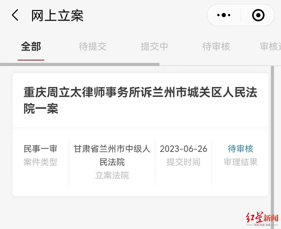 ↑网上立案进展为“待审核” 受访者供图