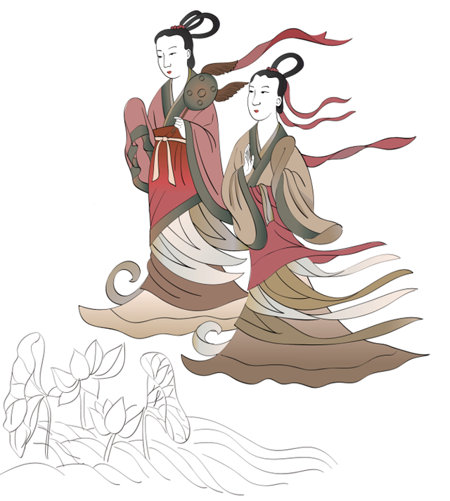 《洛神赋图》中的广绣襦裙和"杂裾垂髾",东晋绢本绘画,宋代摹本,现藏