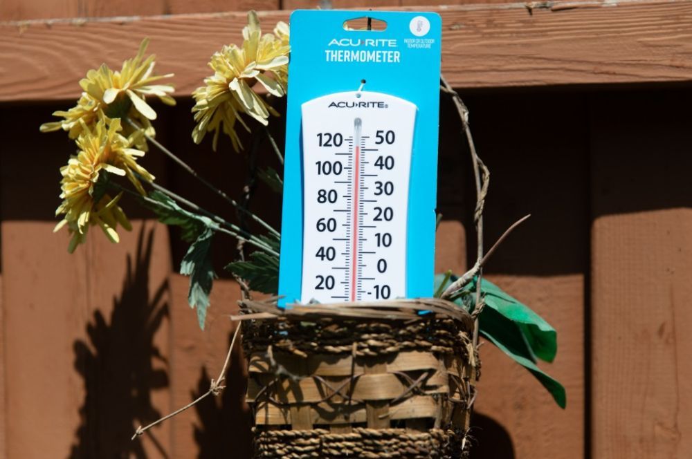 这是6月27日在好意思国得克萨斯州达拉斯市郊拍摄的一家居民院子里的温度计（图片开首：新华社）