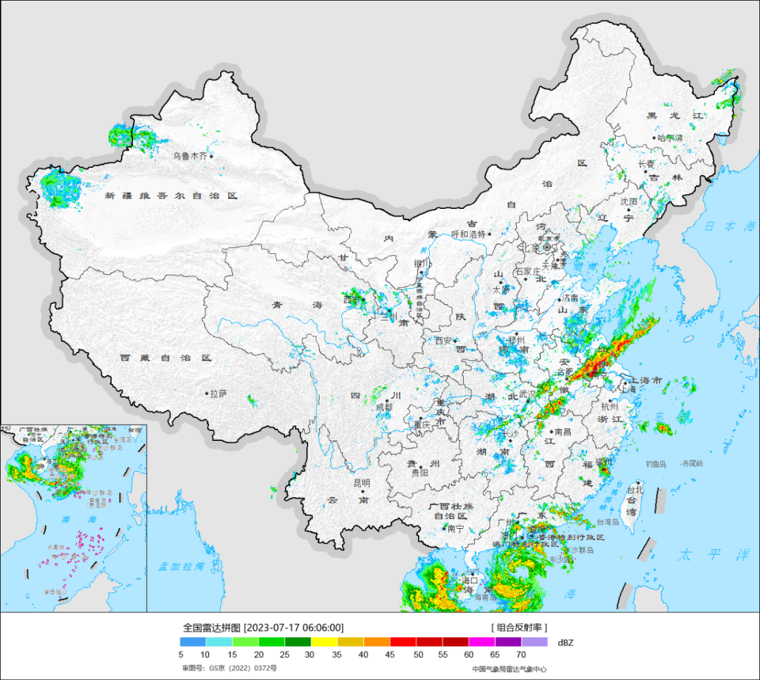 7月17日6时6分全国天气雷达拼图 来源:国家气象科学数据中心网站