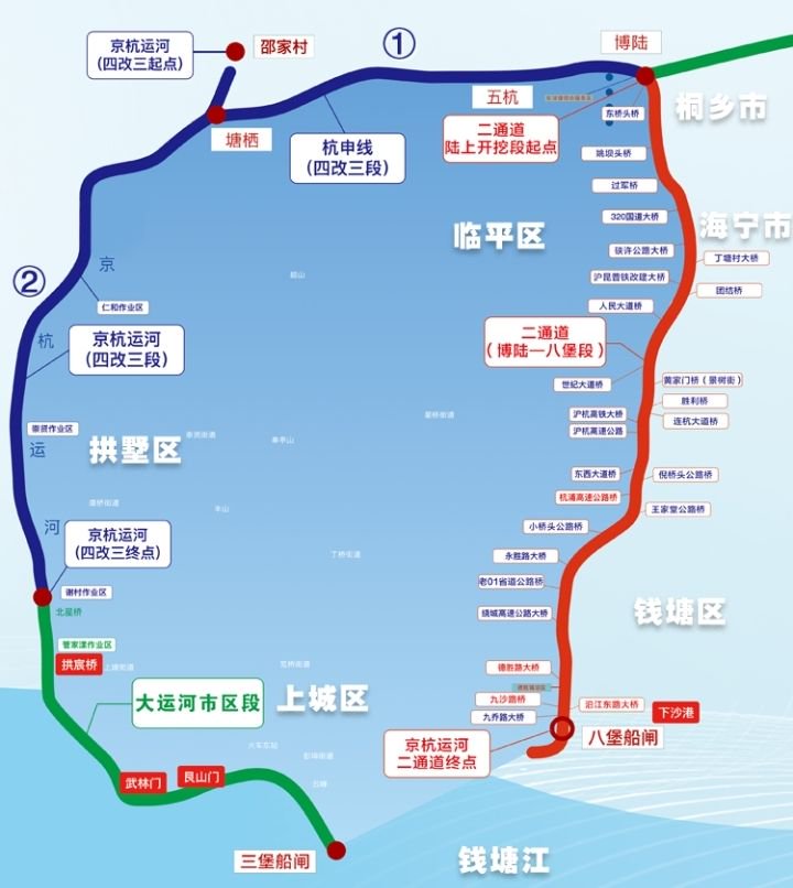 京杭运河杭州段二通道示意图 图片来源:潮新闻客户端
