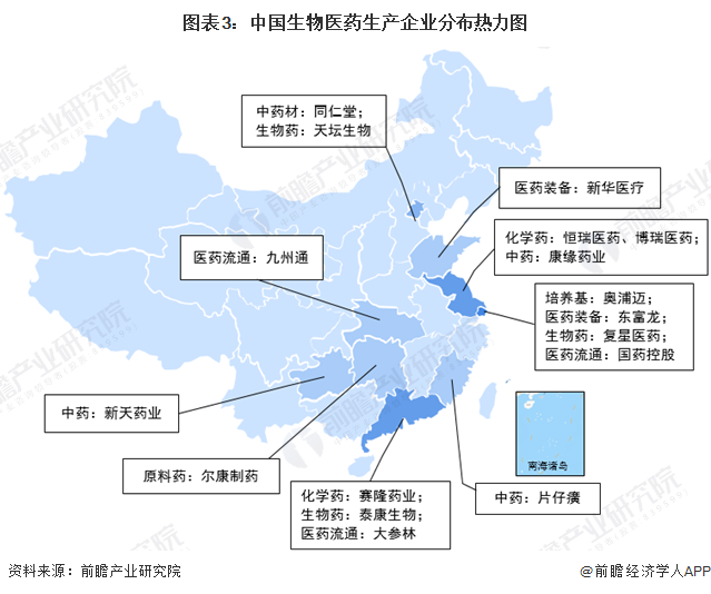 生物医药产业园区分布图：江苏、广东、山东位列前三