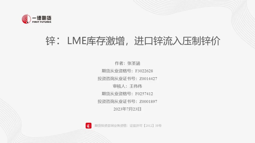 锌：LME库存激增，进口锌流入压制锌价