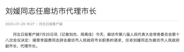 刘媛任河北省廊坊市代理市长|刘媛_新浪财经_新浪网
