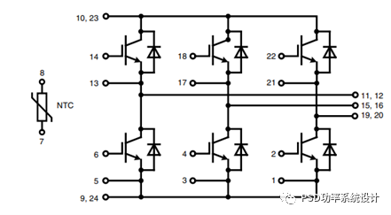 图 6. 内置温度传感器的三相半桥 IGBT 功率晶体管模块