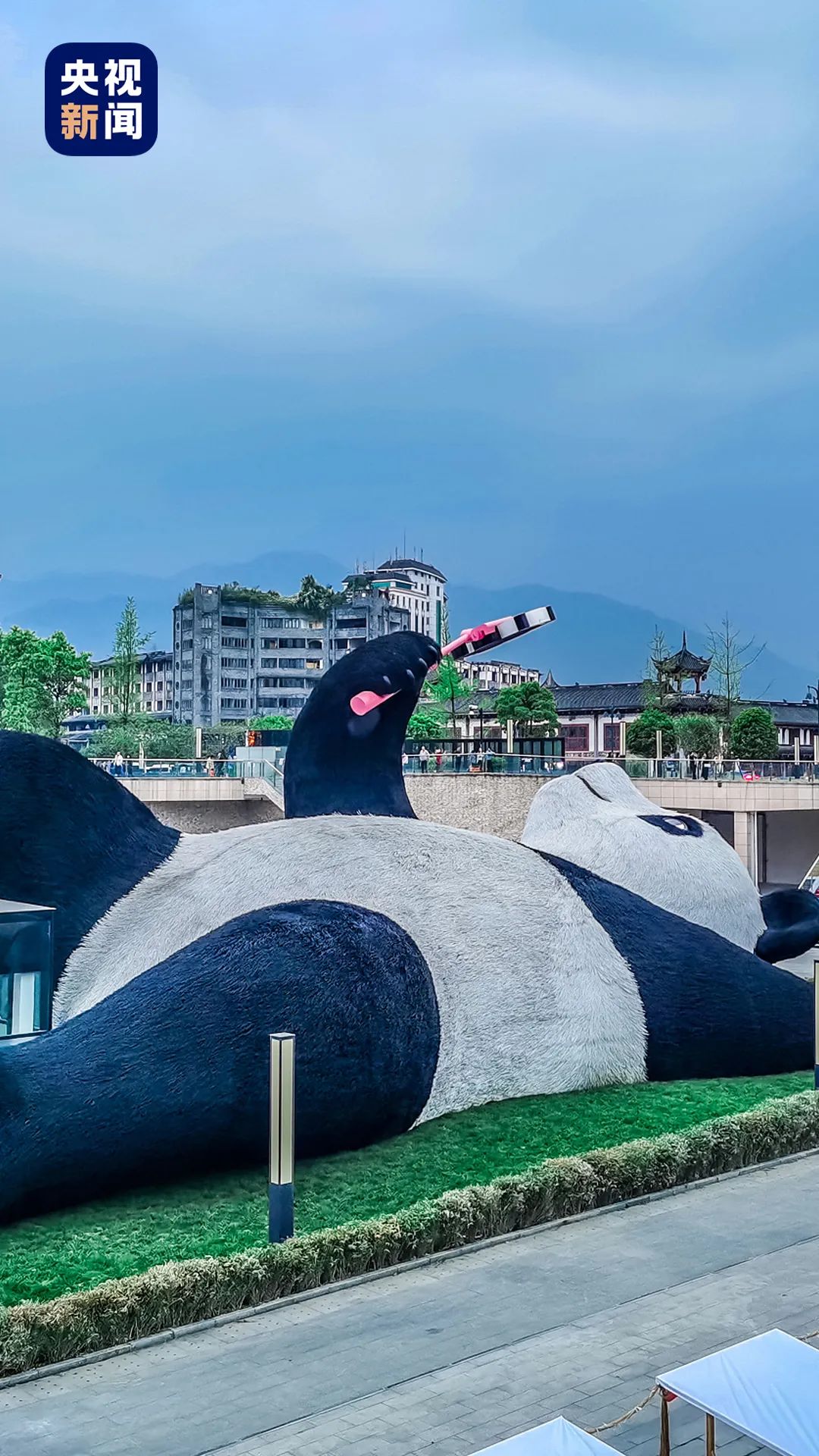 △都江堰水文化广场的“自拍熊猫”