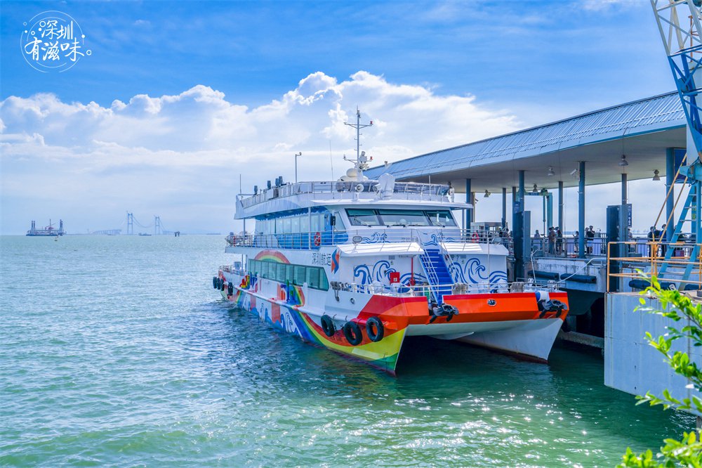停靠在深圳机场码头的"海上彩虹号"船身绘制彩虹纹样.
