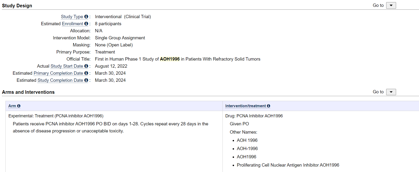 试验目标信息 图片来源：clinicaltrials.gov