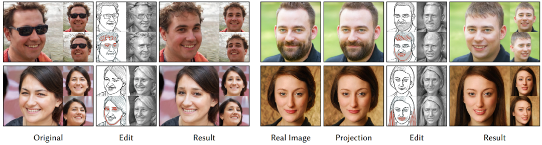 图 6 基于线稿的三维人脸编辑结果。
