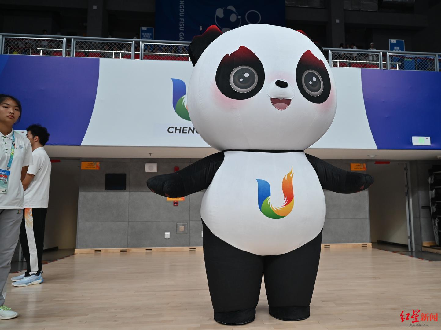 成都大运会比赛场上的"蓉宝"